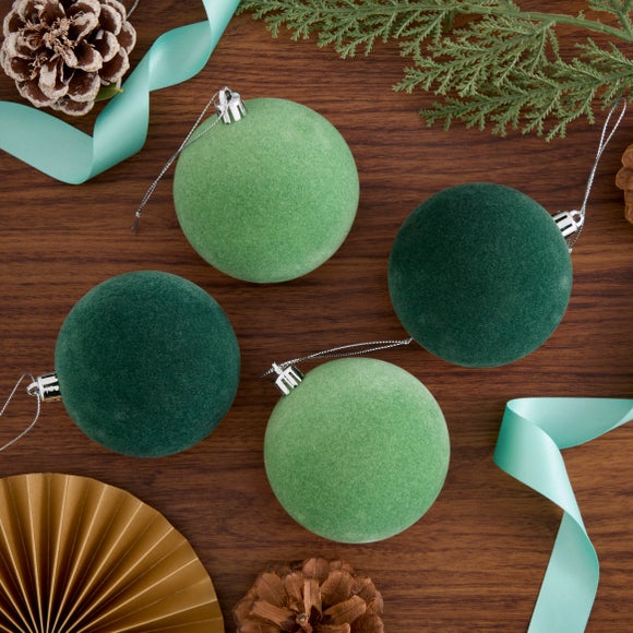 Pack of 4 Flocked Baubles