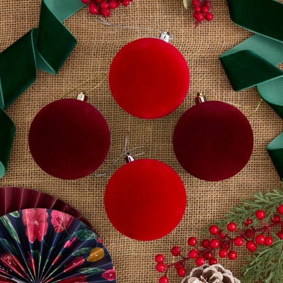 Pack of 4 Flocked Baubles