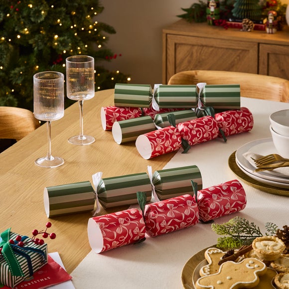 Pack of 6 Bows & Stripes Luxury Christmas Crackers
