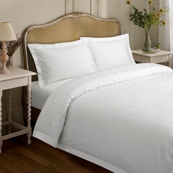 Dorma Luxuriously Soft Embroidered 100% Brushed Cotton Duvet Cover & Pillowcase Set