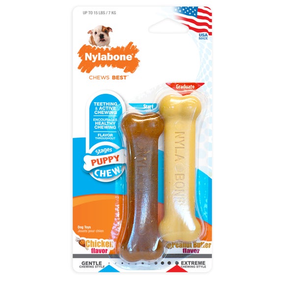 Nylabone Pack of 2 Peanut Butter and Chicken Puppy Dog Chews