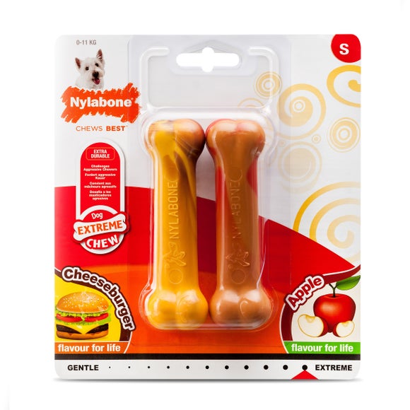 Click to view product details and reviews for Nylabone Pack Of 2 Beef Cheese And Apple Extreme Dog Bones.