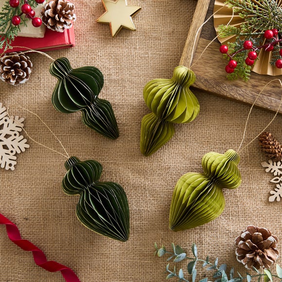 Set of 4 Green Hanging Paper Finial Decorations