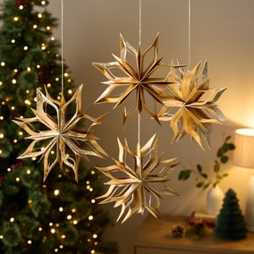 Set of 4 Small Hanging Paper Snowflakes