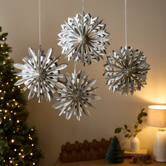 View Set Of 4 Small Hanging Paper Snowflakes View Set Of 4 Small Hanging Paper Snowflakes