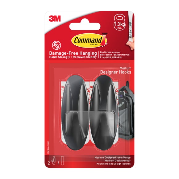 View 3m Command Set Of 2 Medium Black Designer Hooks View 3m Command Set Of 2 Medium Black Designer Hooks