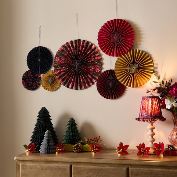 Set of 7 Printed Fan Decorations