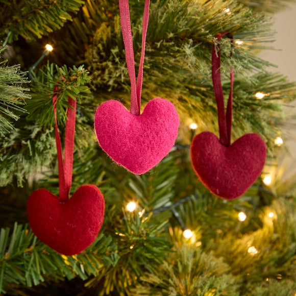 View Set Of 3 Mini Felt Hanging Hearts View Set Of 3 Mini Felt Hanging Hearts