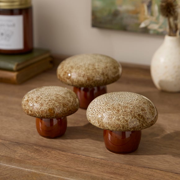 Set of 3 Mushroom Ceramic Ornaments