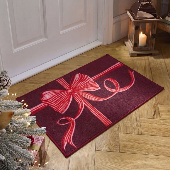 Vintage Christmas Bow Washable Doormat