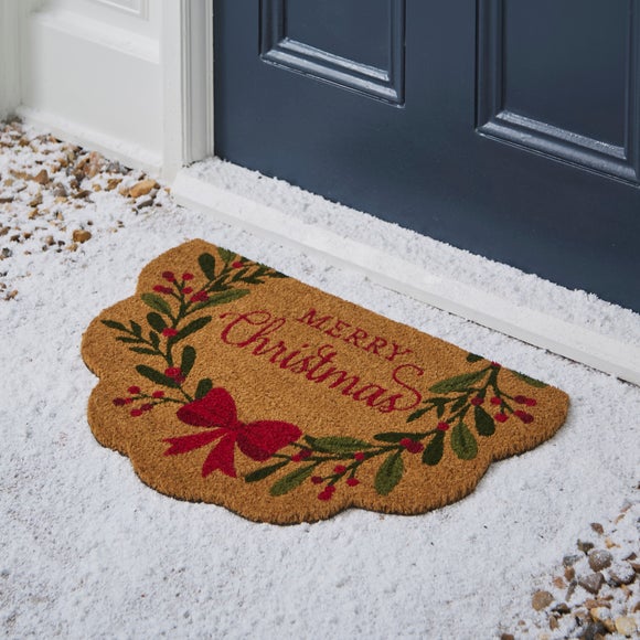 Merry Christmas Half Moon Coir Doormat
