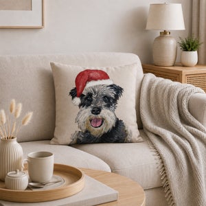 Schnauzer Christmas Hat Square Cushion