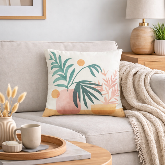 Plant Pots Line Art Square Cushion