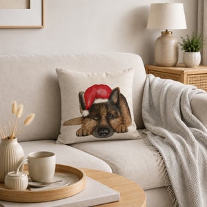 German Shepherd Christmas Hat Square Cushion