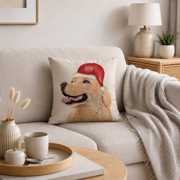 Photo 1 of Golden Retriever Christmas Hat Square Cushion
