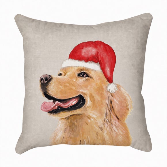 Photo 2 of Golden Retriever Christmas Hat Square Cushion