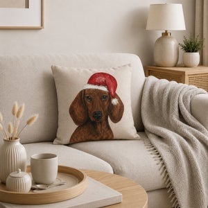 Dachshund Christmas Hat Square Cushion