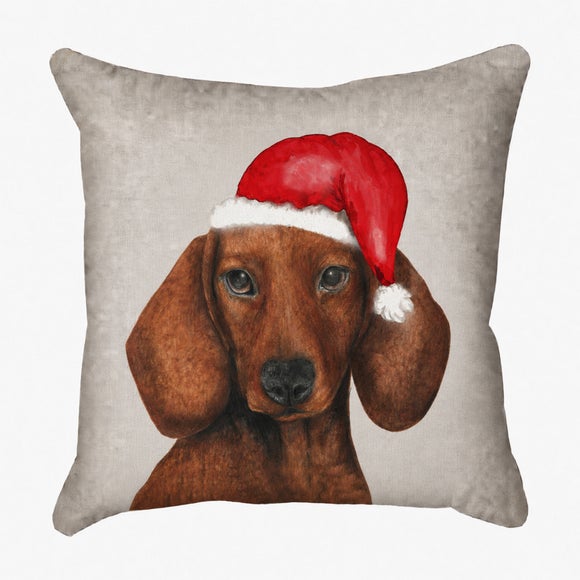 Photo 2 of Dachshund Christmas Hat Square Cushion