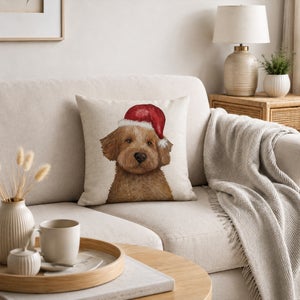 Cockapoo Christmas Hat Square Cushion
