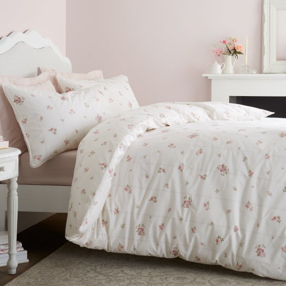 Bianca Vintage Rosebud Lace 100% Cotton Duvet Cover & Pillowcase Set