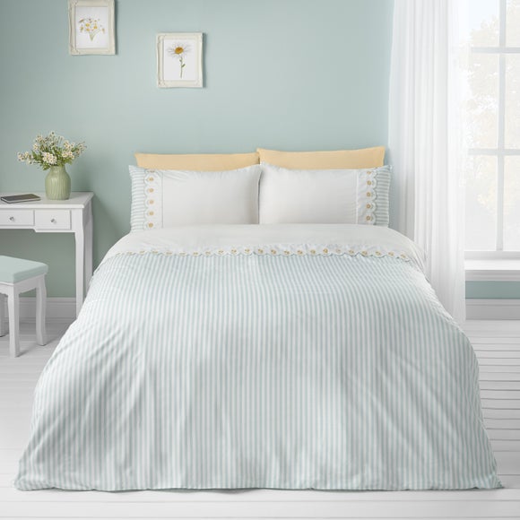 Catherine Lansfield Embroidered Daisy Duvet Cover & Pillowcase Set