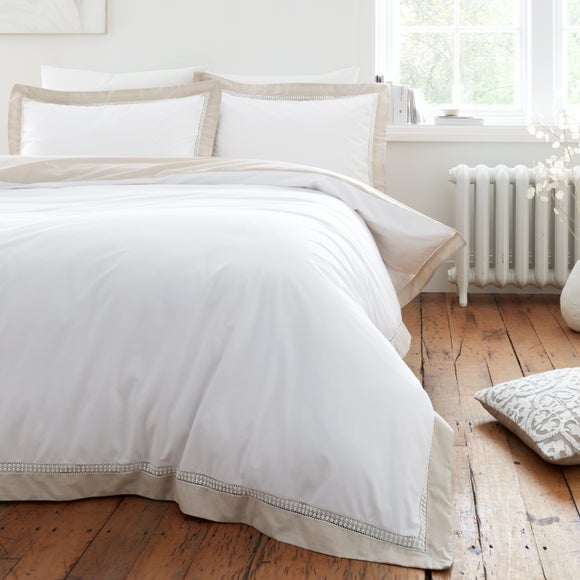Bianca Oxford Lace Trim 200 Thread Count 100% Cotton Duvet Cover & Pillowcase Set