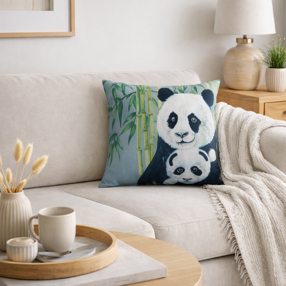 Jungle Panda Square Cushion Cover