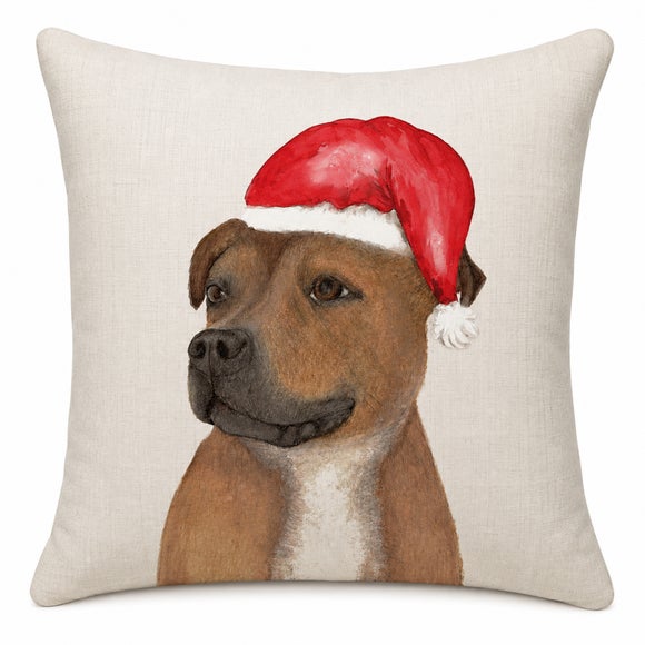 Photo 2 of Staffy Christmas Hat Square Cushion
