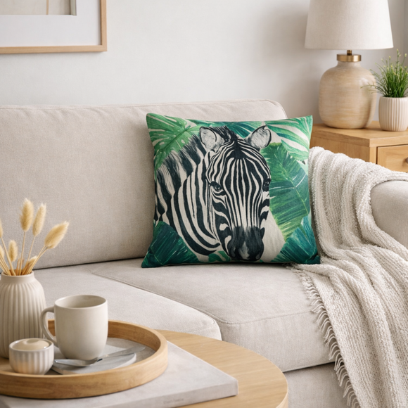 Jungle Zebra Square Cushion Cover