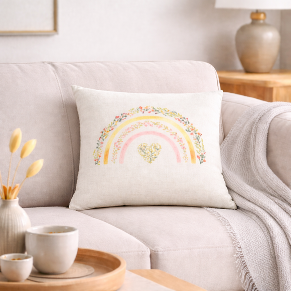 Rainbow Floral Square Cushion