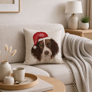 Spaniel Christmas Hat Square Cushion