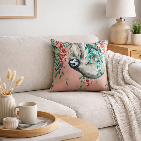 Jungle Sloth Square Cushion Cover