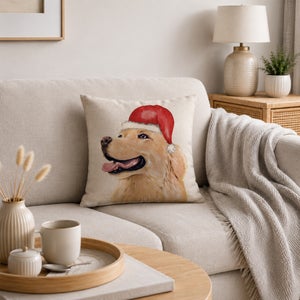 Golden Retriever Christmas Hat Square Cushion