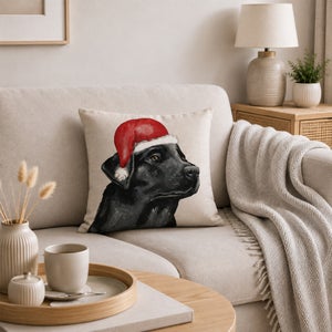 Labrador Christmas Hat Square Cushion