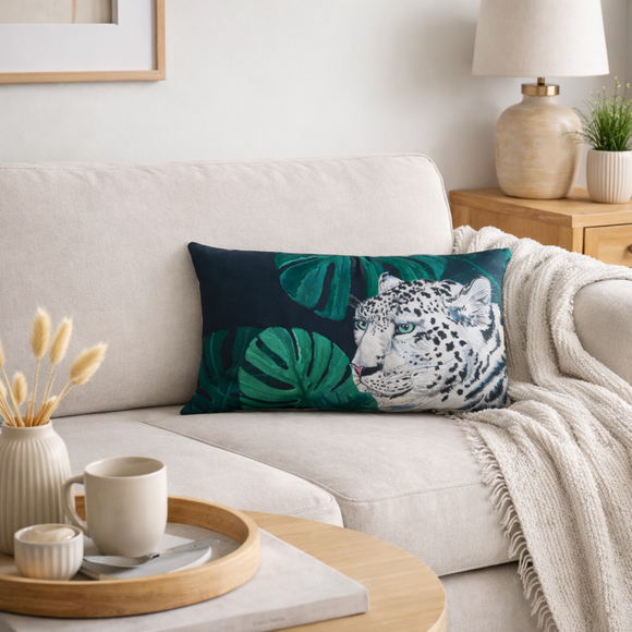 Jungle Snow Leopard Rectangle Cushion Cover