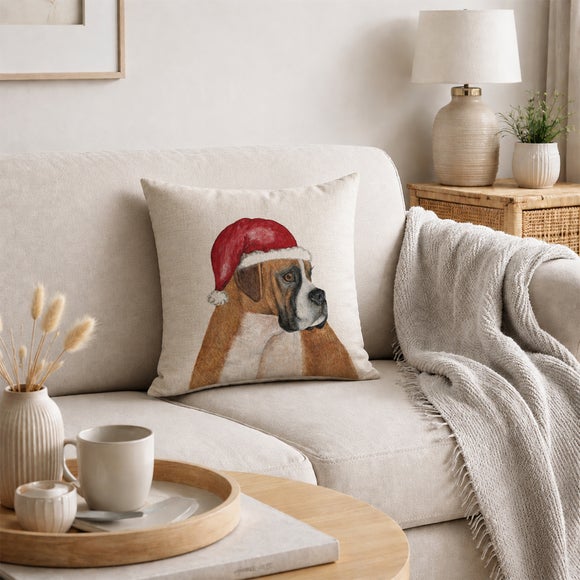 Photo 1 of Boxer Dog Christmas Hat Square Cushion