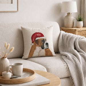 Boxer Dog Christmas Hat Square Cushion
