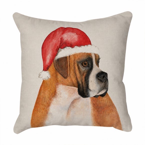 Photo 2 of Boxer Dog Christmas Hat Square Cushion