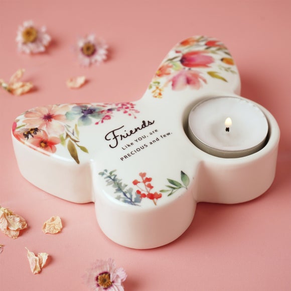 The Cottage Garden Floral Butterfly Ceramic Tealight Holder