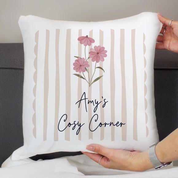 Personalised Floral Stripe Square Cushion