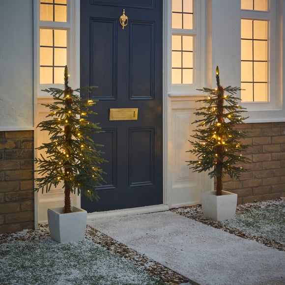 Set of 2 4ft Pre Lit Potted Porch Trees