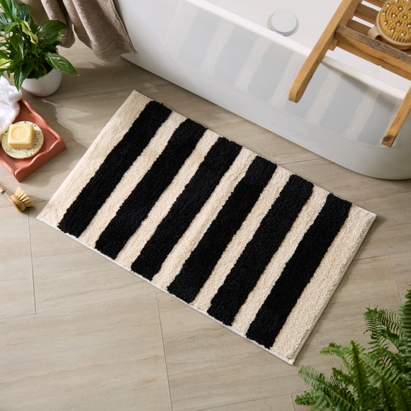 Black and Cream Stripe Cotton Mat