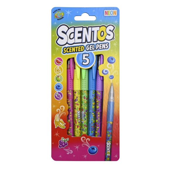 Scentos Set of 5 Fruit Scented Neon Gel Pens