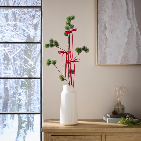 Artificial Pine Branch with Velvet Bows