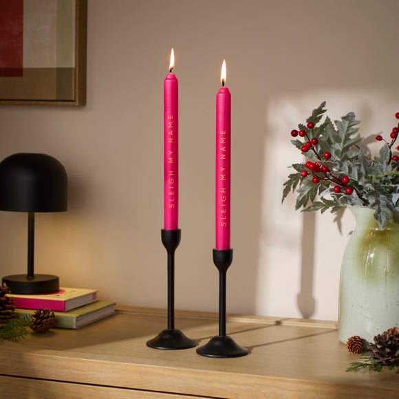 Set of 2 'Sleigh My Name' Taper Candles