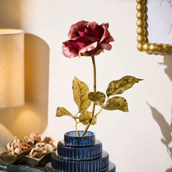 Artificial Burgundy Brushed Metallic Rose Stem