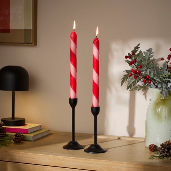 View Set Of 2 Stripe Taper Candles