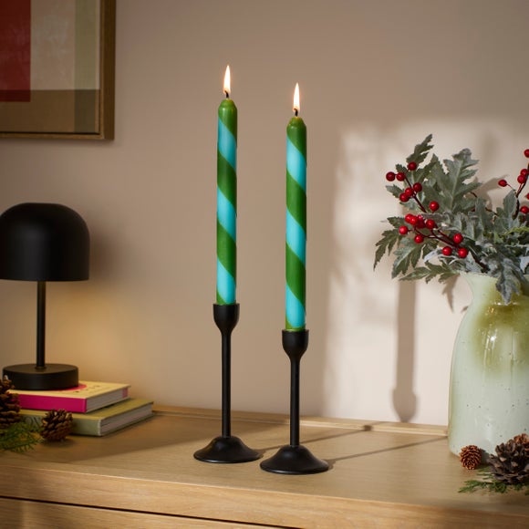 Set of 2 Stripe Taper Candles