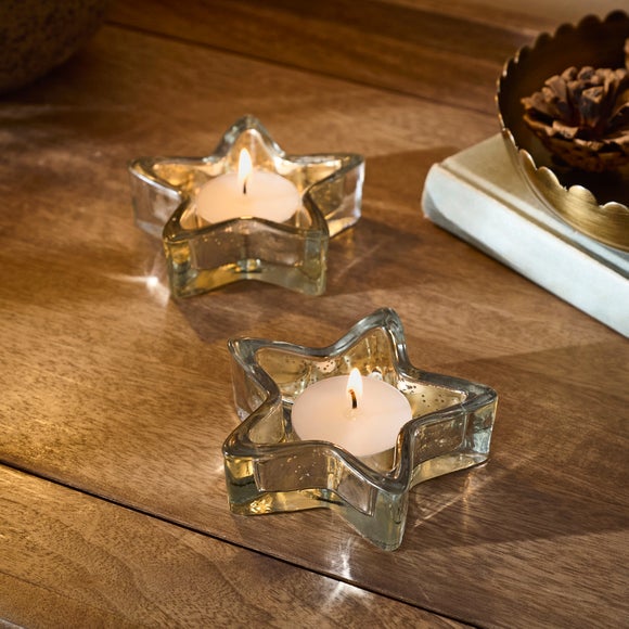 Set of 2 Star Shaped Glass Tealight Holders