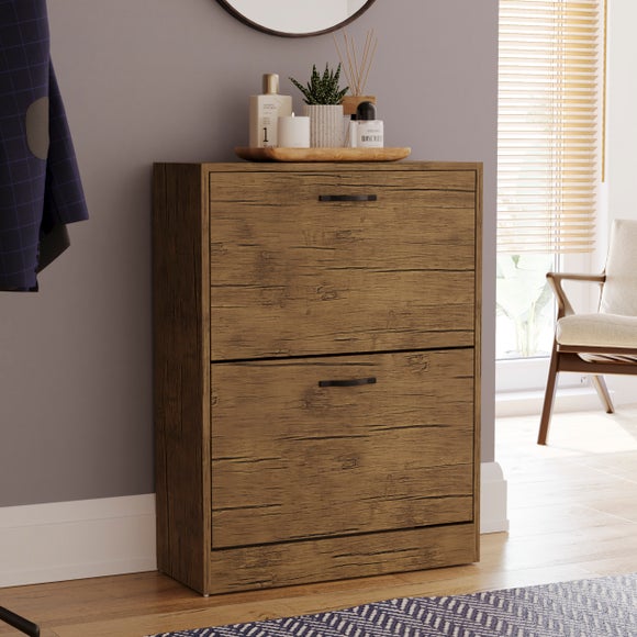 Return - Vida Designs 2 Tier Antique Wood Effect Shoe Cabinet